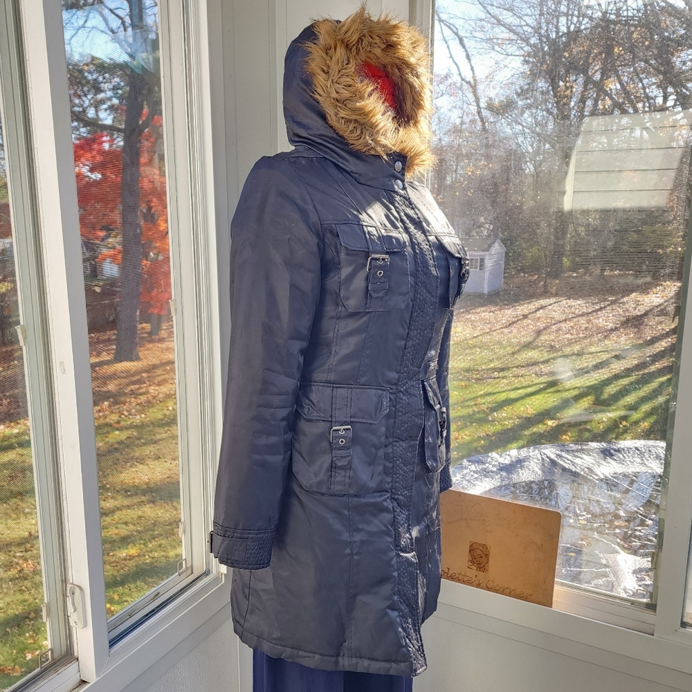 Weather Vane Black Waterproof Faux Fur Trim Hood Utility Insulated Down Coat - Picture 9 of 16